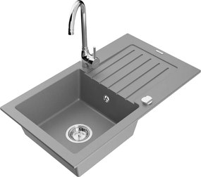 Mexen Pablo chiuvetă de bucătărie din granit cu 1 compartiment cu scurgător și baterie Telma, gri - 6510-71-670200-00