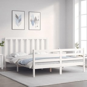 3193802 vidaXL Cadru de pat cu tăblie, alb, 160x200 cm, lemn masiv