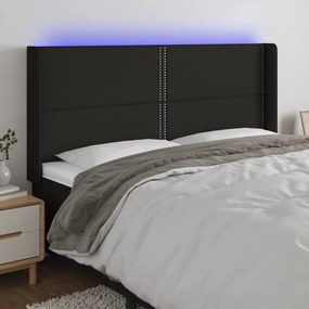 3123924 vidaXL Tăblie de pat cu LED, negru, 183x16x118/128 cm, textil