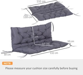 Outsunny Pernuță pentru Bancă de Grădină sau Leagăn de Grădină 132x110x10 cm cu 6 Curele de Fixare Gri Închis | Aosom Romania