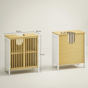 HOMCOM Dulap sub lavoar 2 uși cu raft reglabil dulap de depozitare pentru lavoar 60 x 30 x 70 cm MDF și bambus | Aosom Romania