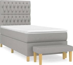 vidaXL Pat box spring cu saltea, gri deschis, 100x200 cm, textil