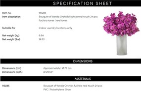 Buchet artificial LUX din 24 fire orhidee fuchsia, Vanda Orchids
