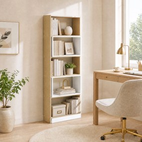 HOMCOM Bibliotecă de Colț cu 5 Polițe, Design Rotativ 350°, Lemn/Alb | Aosom Romania