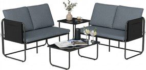 Outsunny Set Grădină Exterior 4 Piese cu 2 Canapele 2 Locuri 2 Mese cu Sticlă Perne Huse Detașabile și Buzunare Gri | Aosom Romania