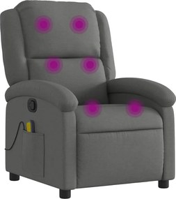 vidaXL Fotoliu reclinabil cu masaj, gri închis, material textil