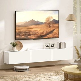 HOMCOM Mobilier TV Suspendat, Suport TV până la 82" cu 3 Dulapuri cu Uși Rabatabile Soft Close, Dulap pentru Televizor pentru Living, Dormitor și Salon, 180x31.5x29.8 cm, Alb Lucios | Aosom Romania