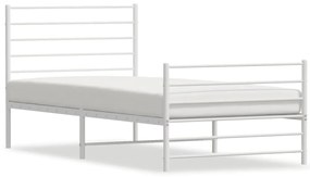 Cadru de pat metalic cu tablie de cap/picioare, alb, 90x200 cm