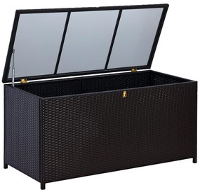 Outsunny Cufăr de Exterior de 284L din Ratan PE cu Pistoane cu Gaz și Cadru Metalic, 118x54x59 cm, Maro Închis | Aosom Romania
