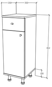 Corp Baie Zaria, 1 Sertar, 1 Usa, Alb lucios/Alb, MDF, L 30 x l 35 x H 85 cm