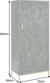 Dulap PEACOCK 175cm lemn de mango verde sculptat 3D cu design paun