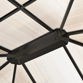 Outsunny Pavilion de grădină Hardtop 4.2 x 3.6 m, Draperii cu plasă împotriva insectelor, Structură din aluminiu, Maro+Crem | Aosom Romania
