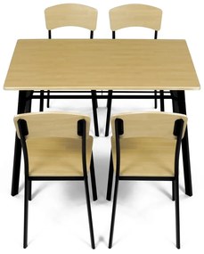 Set de masă Industrial cu 4 scaune, 110 x 70 x 76cm, maro
