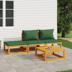 3155334 vidaXL Set mobilier de grădină cu perne verzi, 4 piese, lemn masiv