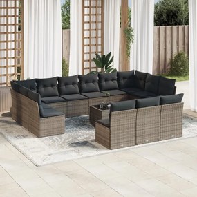 vidaXL Set mobilier de grădină cu perne, 14 piese, gri, poliratan