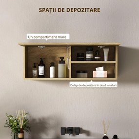HOMCOM Dulap de Baie Suspendat cu Ușă Rabatabilă și Rafturi din Lemn, 80x25x30 cm, Natural | Aosom Romania