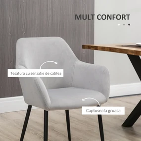 HOMCOM Set de 2 Scaune de Sufragerie Decorative din Catifea Gri Deschis pentru Living sau Dining | Aosom Romania