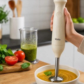 Blender manual Oliver Voltz Nice OV51112PR, 600 W, 2 viteze, Atasament din otel, Crem