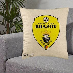 Perna Personalizata FC Brasov Fotbal Romania, 40x40 cm, Bej, Husa Detasabila, Perna Inclusa, BEKZ®