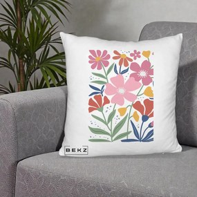 Perna Decorativa Flori Grafice Roz si Terracotta, 40x40 cm, Alb Pufos, Husa Detasabila, Perna Inclusa, BEKZ®