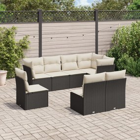 3249595 vidaXL Set mobilier de grădină cu perne, 8 piese, negru, poliratan