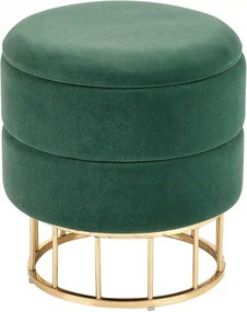 Taburet MINTY, stofa catifelata, verde inchis, cu spatiu de depozitare