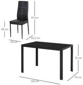 Homcom Set Masa de Luat Masa cu 4 Scaune Tapitate, Design Modern pentru Sala de Mese, Metal Sticlă PU, Negru | Aosom Romania