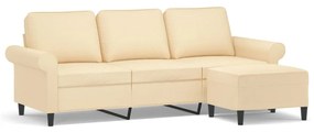 Canapea cu 3 locuri cu taburet, crem, 180 cm, material textil Crem, 212 x 77 x 80 cm