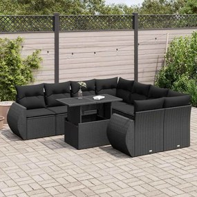vidaXL Set mobilier de grădină cu perne, 9 piese, negru, poliratan