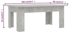 Masuta de cafea, gri beton, 100 x 60 x 42 cm, PAL 1, Gri beton