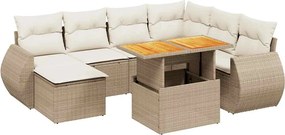 vidaXL Set canapele de grădină, 8 piese, cu perne, bej, poliratan