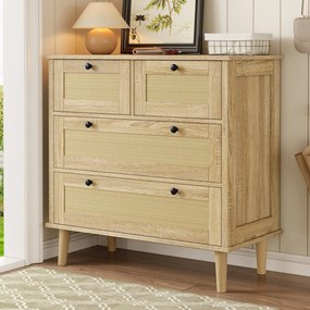 Comodă cu 4 sertare din ratan, 80x40x80 cm, Culoare naturală