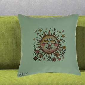 Perna Decorativa Soare Retro Boho Floral, 40x40 cm, Verde, Husa Detasabila, Perna Inclusa, BEKZ®