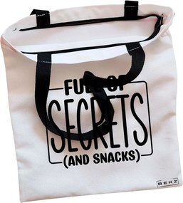 Sacosa de Panza pentru Cumparaturi, Geanta Tote, model Full of secrects and snacks, Cu fermoar, 38x34.5 cm, Alba, BEKZ®
