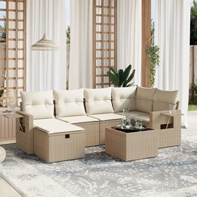 vidaXL Set canapele de grădină, 7 piese, cu perne, bej, poliratan