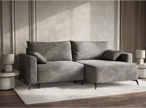 Colțar gri extensibil/cu spațiu de depozitare cu tapițerie din chenille (cu colț pe partea dreaptă/cu șezlong) Leon – Maison de Rêve