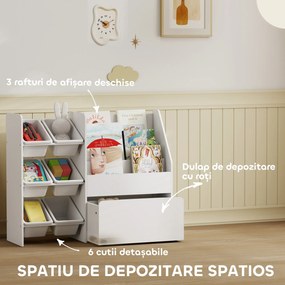 AIYAPLAY Raft pentru jucării cu 6 coșuri, 3 rafturi, din lemn, plastic și oțel, 100x30x80 cm, alb | Aosom Romania