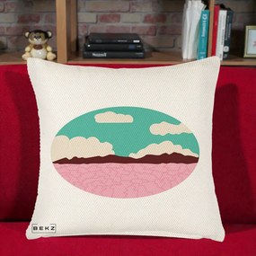 Perna Decorativa Peisaj Desert Oval Pastel, 40x40 cm, Crem Reliefat, Husa Detasabila, Perna Inclusa, BEKZ®