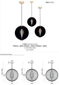 Pendul din lemn design modern ORB negru 34cm