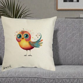 Perna Decorativa Pasare Vibranta cu Aripi Ornamentale, 40x40 cm, Ecru, Husa Detasabila, Perna Inclusa, BEKZ®