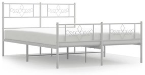 355334 vidaXL Cadru de pat metalic cu tăblie de cap/picioare, alb, 140x190 cm