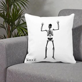 Perna Decorativa Halloween Schelet Dansator, 40x40 cm, Alba Mata, Husa Detasabila, Perna Inclusa, BEKZ®