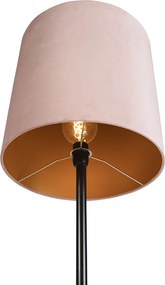 Lampă de podea neagră cu abajur din catifea roz cu auriu 40 cm - Simplo