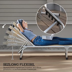Outsunny Șezlong de plajă, Pliabil cu suport pentru cap, spătar reglabil, aluminiu și textilene, bej | Aosom Romania