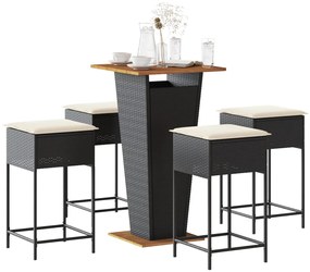 3261477 vidaXL Set mobilier bar de grădină cu perne, 5 piese, negru, poliratan