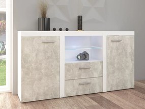 Comodă combinată Rokara (Alb + beton deschis) (iluminat LED). 1053863