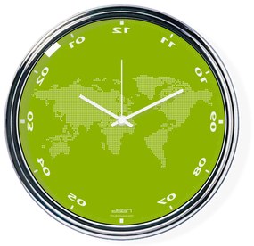 Ceas invers cu o hartă mondială - verde, diametru 32 cm | DSGN
