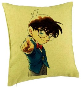 Perna Decorativa cu Detective Conan, 40x40 cm, Verde, Husa Detasabila, Burduf