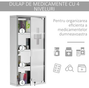 Dulap medicamente cu 4 rafturi HOMCOM, 30x12x60cm | Aosom Romania