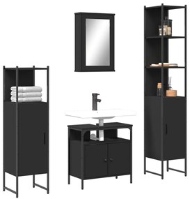 vidaXL Set mobilier de baie, 4 piese, negru, lemn prelucrat